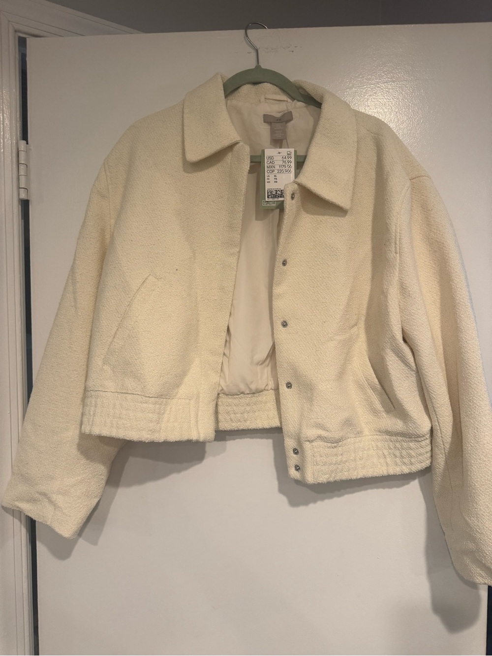 H&M Cream Bouclé Teddy Jacket Women's Cozy Textured Fleece Coat